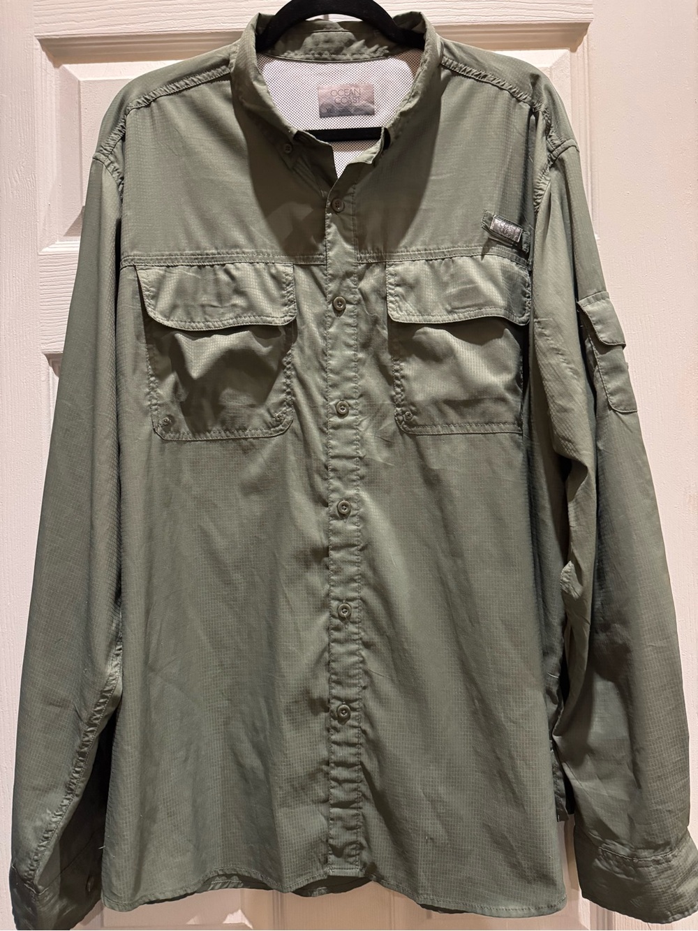 Ocean Coast Light Olive Green Men's Utility Vented Button-Up Jacket XL